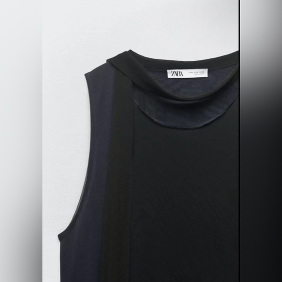 ZARA Navy Blue Knit Asymmetrical  Combination Color-block Midi Dress - Picture 6 of 7